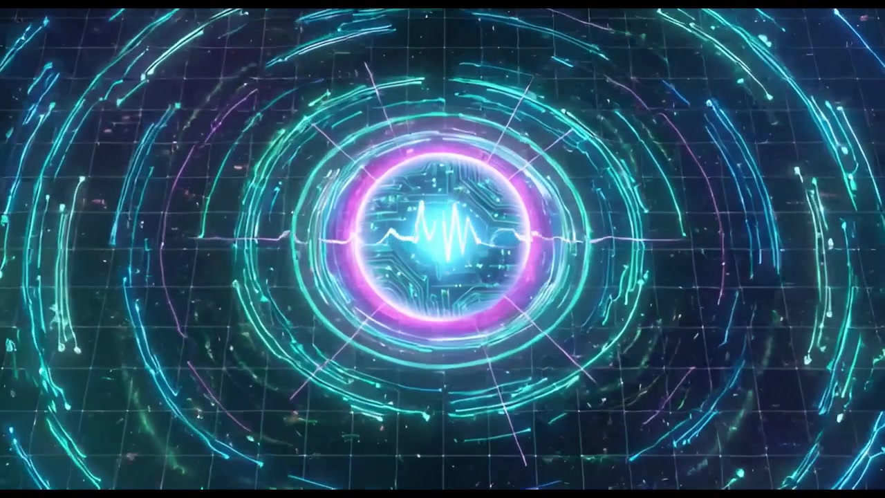 Futuristic Digital Core with Pulsating Heartbeat and Expanding Circuitry