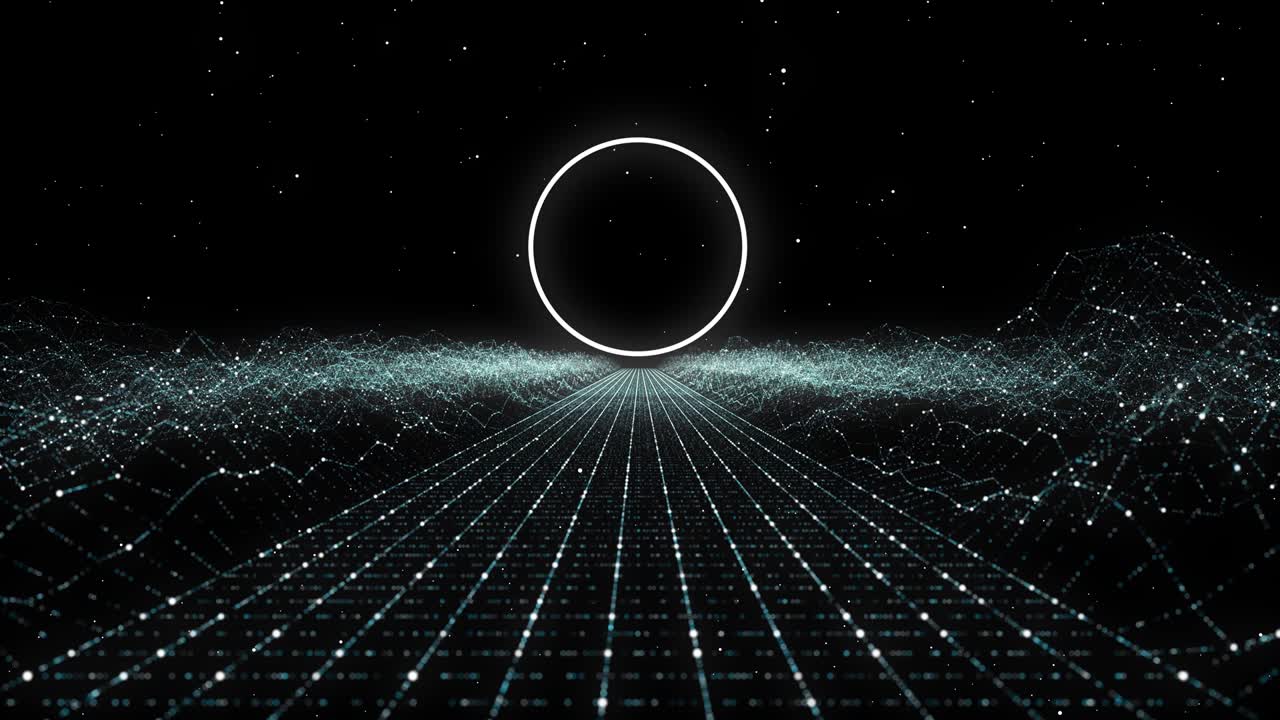 Glow digital landscape with particles