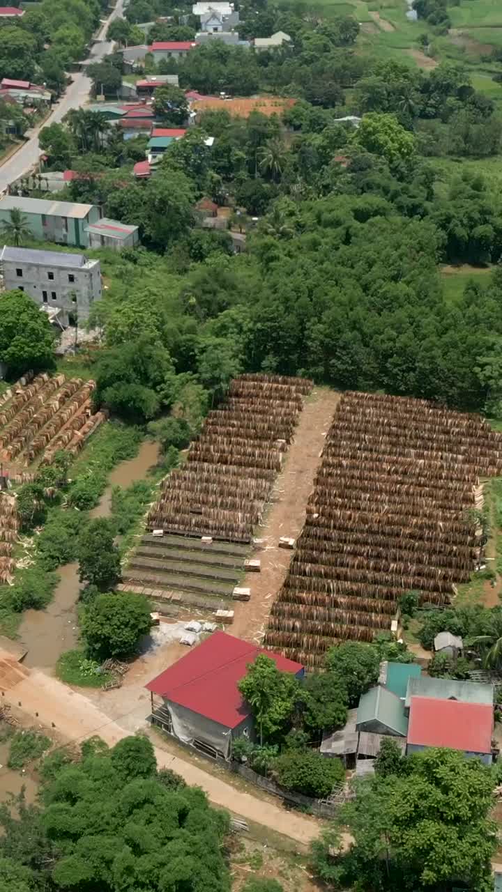 Aerial View of Tobacco Drying in a Rural Landscape