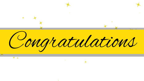 animation of congratulations text and stars falling on white background