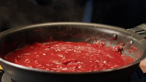 cocinar salsa de tomate en una sartén