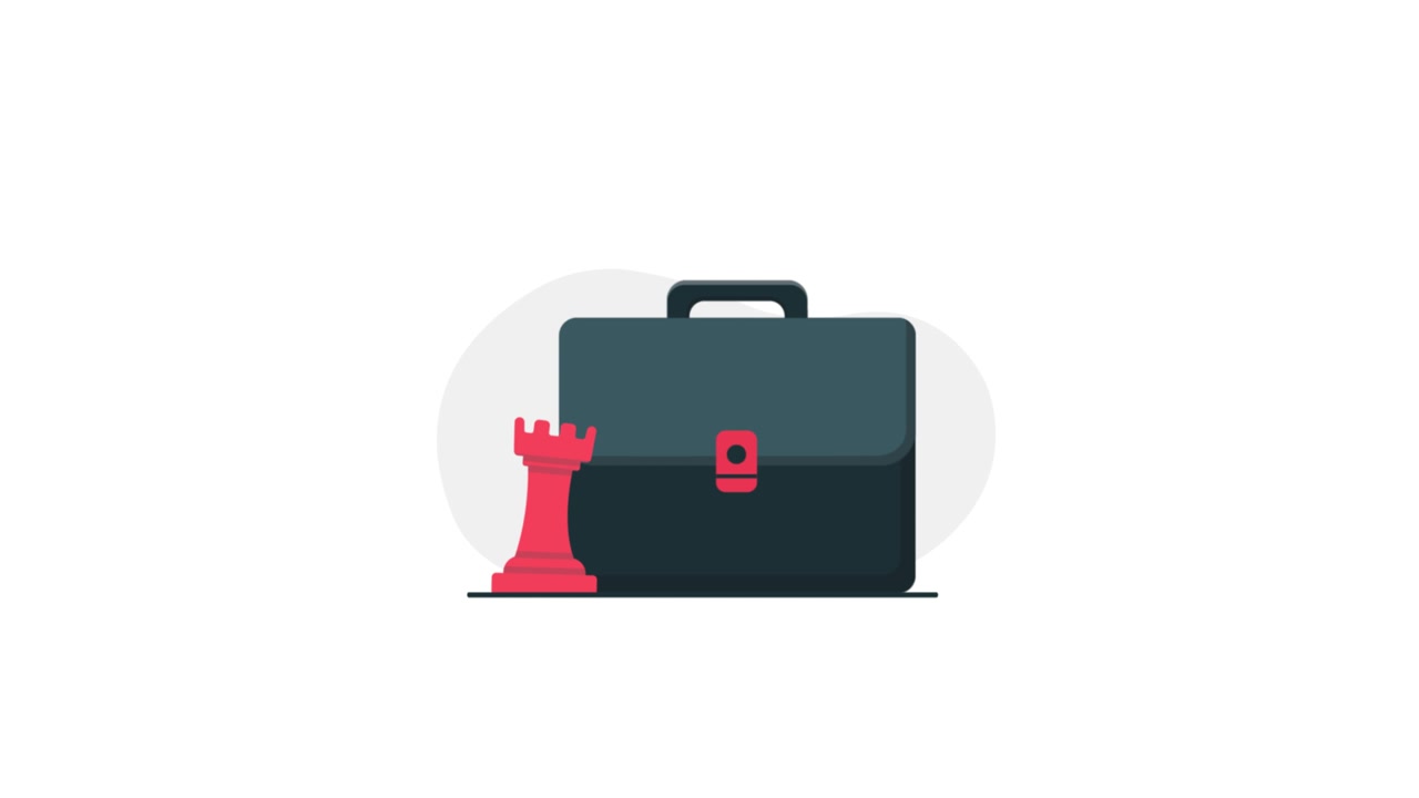 Animated Briefcase and Chess Rook Representing Business Strategy