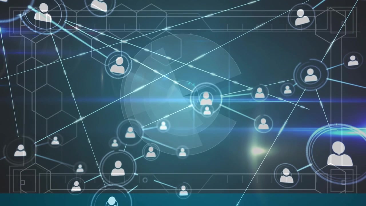 Animation of network of connections with icons over shapes