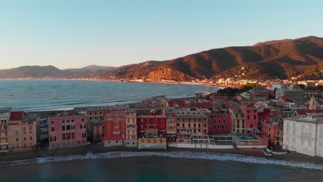 sestri levante, italian town with sea on two sides, seen from baia del silenzio