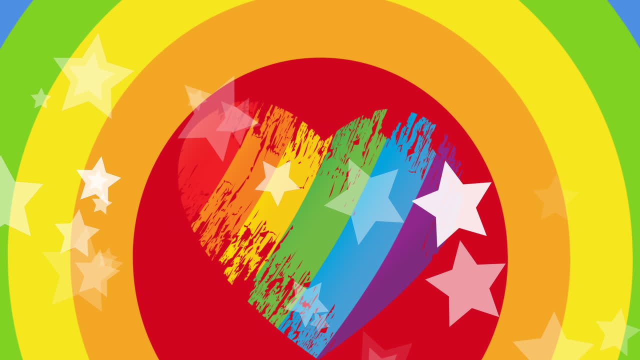 animación del orgullo lgbtq estrellas cayendo sobre el arco iris fondo corazón