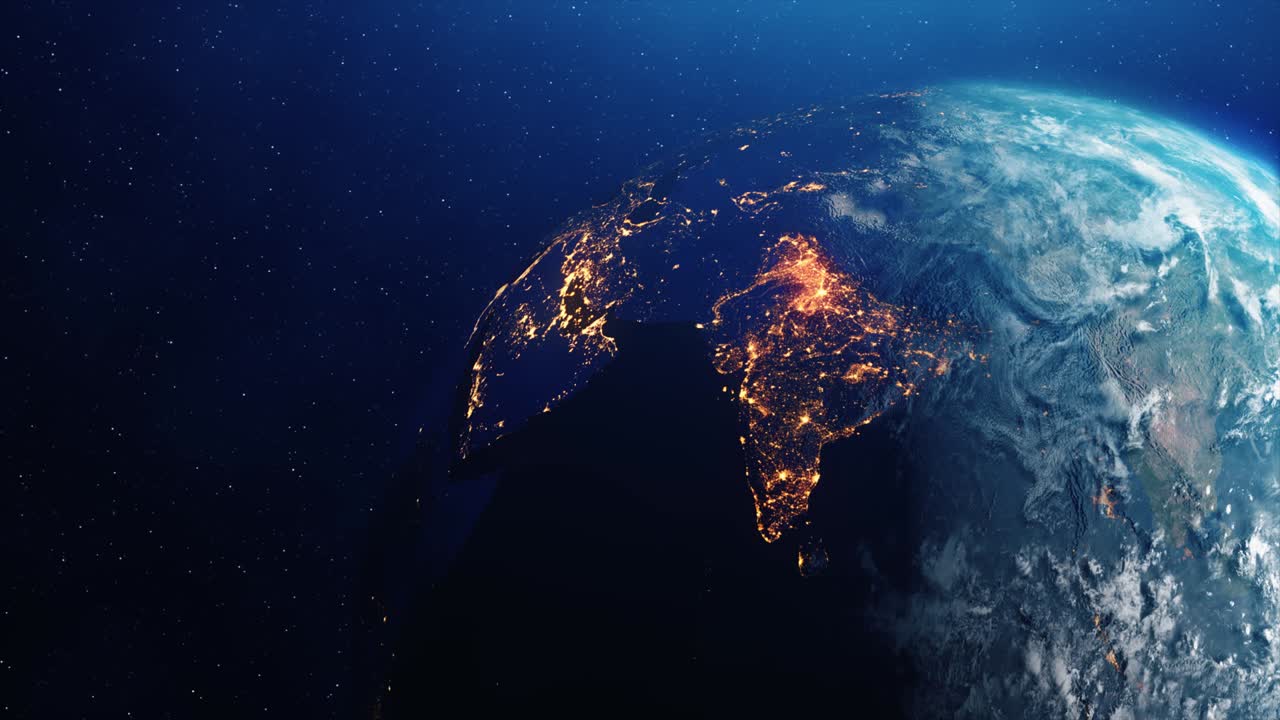 우주에서 축을 중심으로 회전하는 지구와 별의 루프 애니메이션