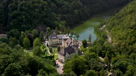 cinematic rotating drone footage of the castle in lilafured, hungary