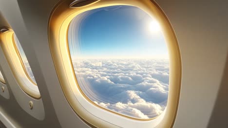 view from an airplane window above the clouds