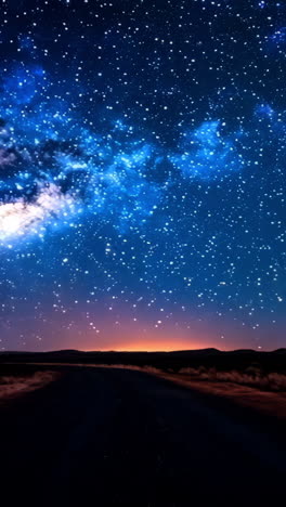 a dark sky with a road in the middle and a large amount of stars. the sky is filled with stars and the road is empty