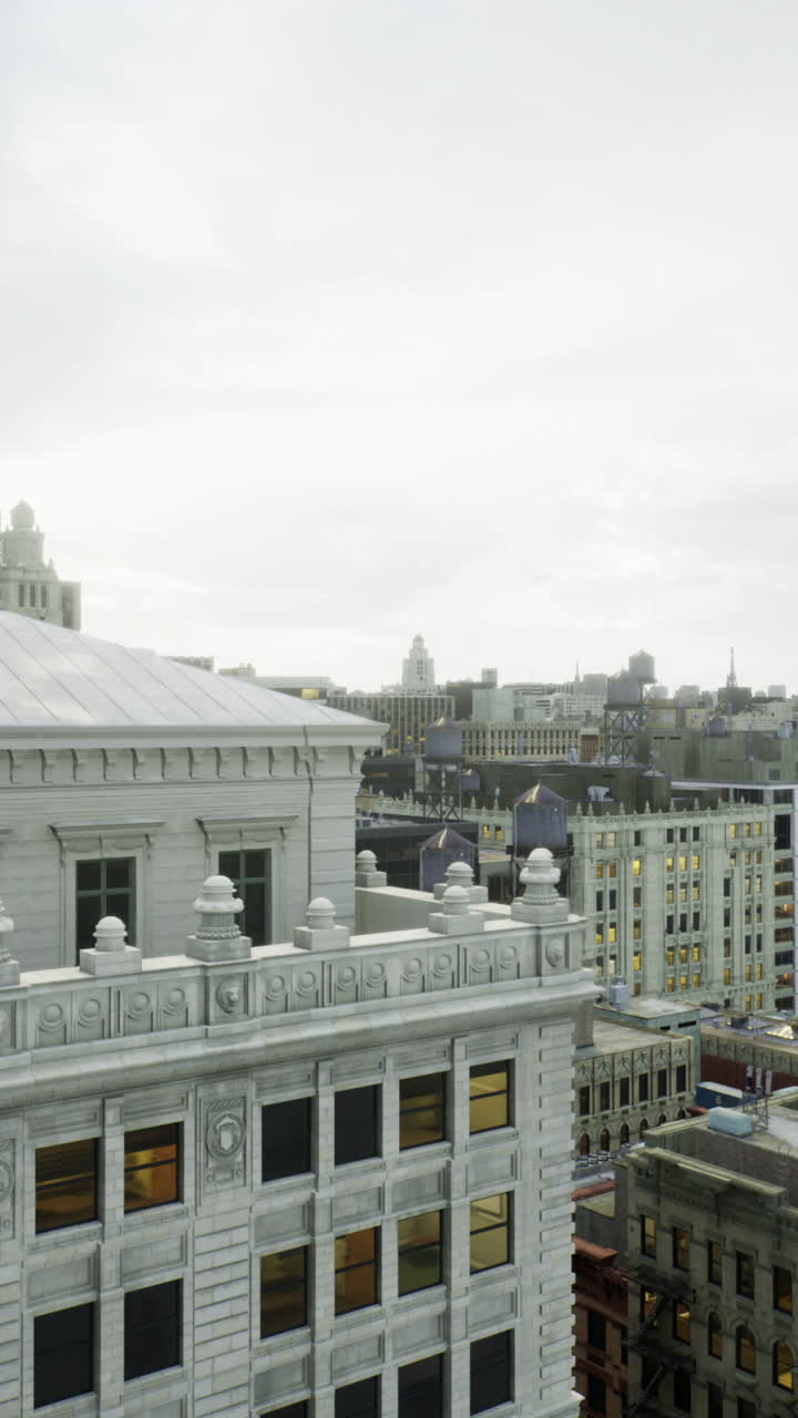 Urban skyline at dawn revealing intricate architecture and city vibrancy