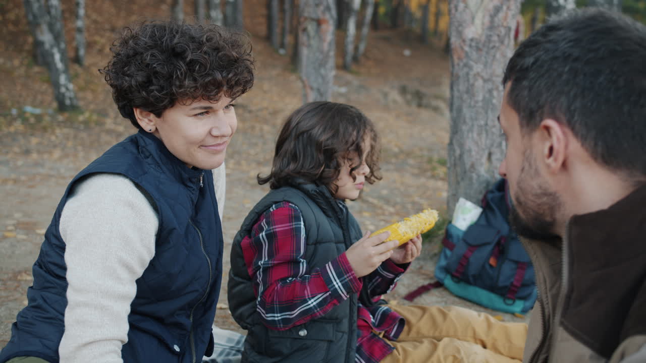 Family Picnic in the Autumn Forest