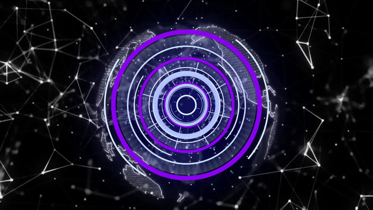 검은색 바탕에 전 세계에 대한 스 스캔과 연결 네트워크의 애니메이션