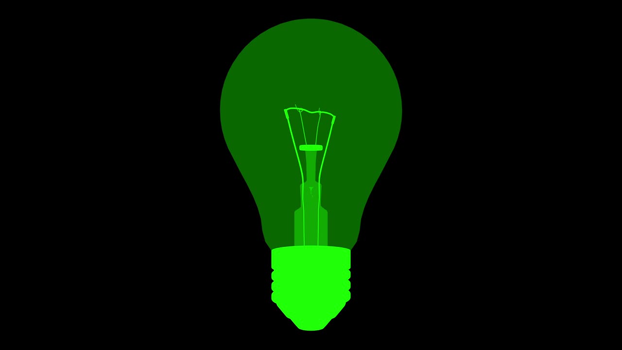 la idea del icono de la bombilla, la animación del icono moderno de la línea de la bombillera sobre un fondo negro, la bombilla no inflamable, tiene una gran idea - verde
