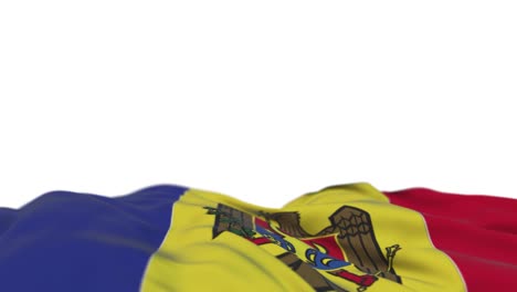 moldova fabric flag waving on the wind loop. moldovan embroidery stitched cloth banner swaying on the breeze. half-filled white background. place for text. 20 seconds loop.