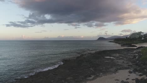 Flyover-rocky-shore,-Along-Ko-Olina-Coastline,-Pacific-Ocean