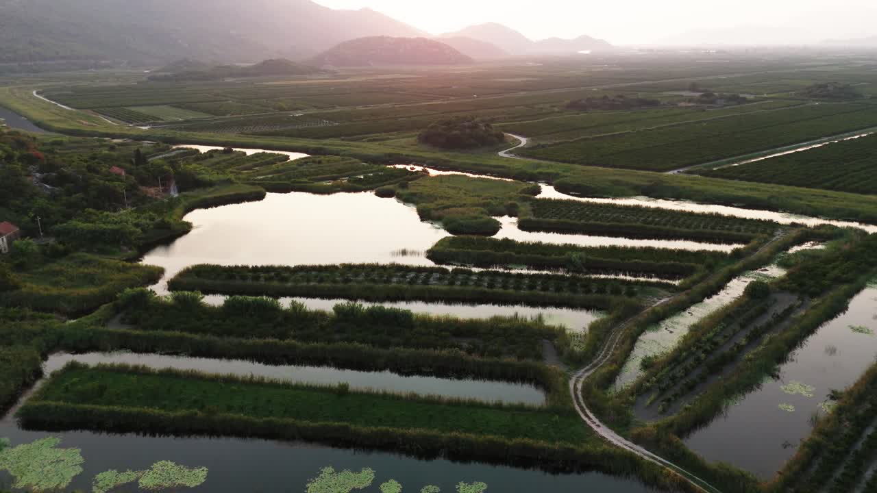 Aerial view of the Neretva delta valley river near Ploce, South Dalmatia, Croatia