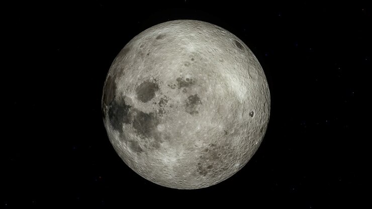 3d rendering of realistic full moon with star background, Elements of these images furnished by NASA.