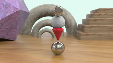 animación en bucle 3d de equilibrio perfecto a partir de formas geométricas.