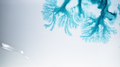 ink spreading in water, detailed macro shot showing blue ink patterns