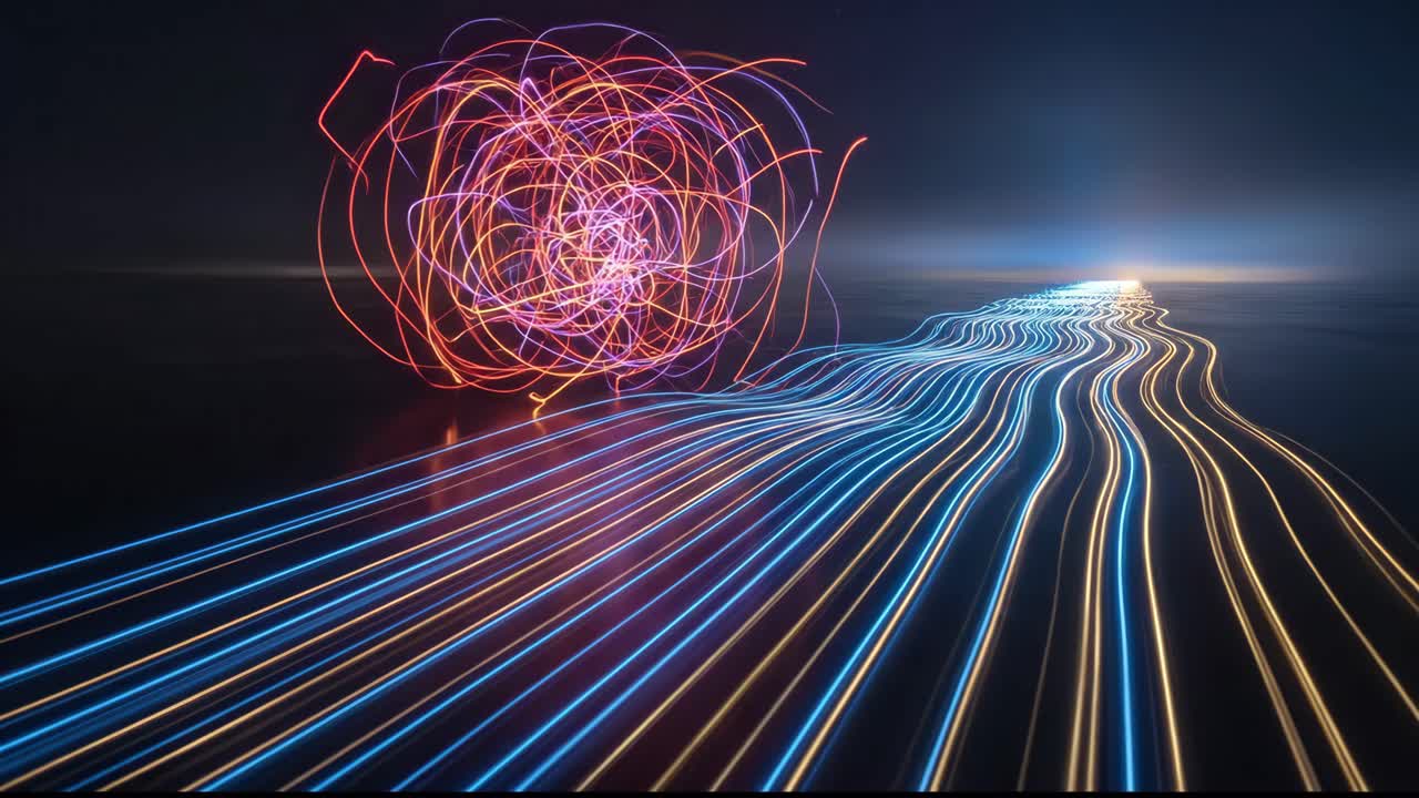 Dynamic Data Flow with Glowing Light Trails in Abstract Space