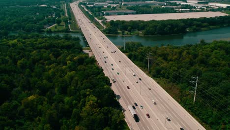 Beautiful-aerial-in-the-summer-over-Highway-Interstate-I-90-and-Fox-River