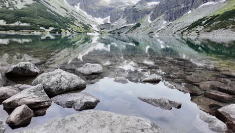 a pond located under the peaks of orla perc in poland