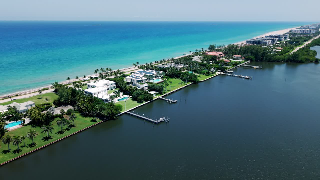Coastal community and marina lined with waterfront homes near South Flagler Beach