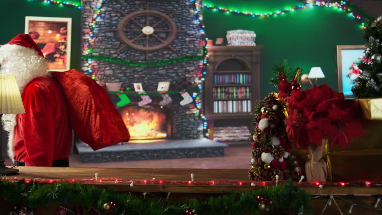 Santa Claus in a festively decorated room