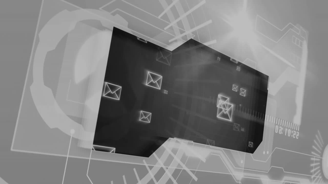 회색 배경 위의 디지털 데이터 처리의 애니메이션