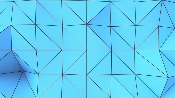 Superficie blu low poly deformata con linee nere