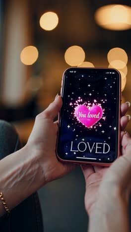 person holding phone displaying a "you loved" message