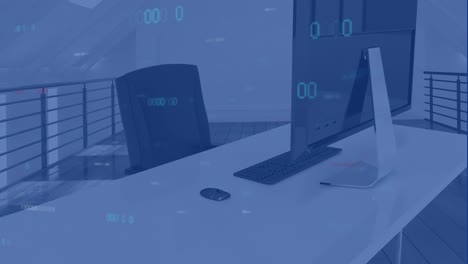 animación del procesamiento de datos financieros en una oficina vacía