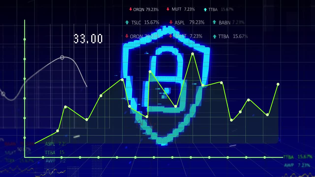 그래프, 금융 데이터 및 디지털 락의 애니메이션 해군 배경
