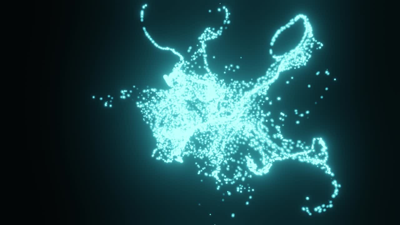 네트워크 연결 구조: 움직이는 입자를 가진 사이버 공간, 구, 미래의 디지털 파란 흐름 입자, 애니메이션, 추상적인 공, 사이버 보안, 불꽃의 불꽃, 3d 렌더링