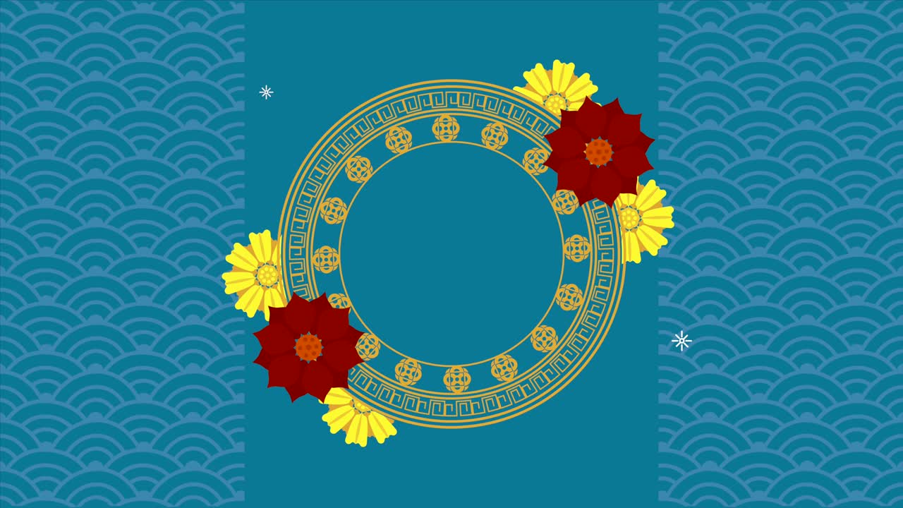 golden circular frame with flowers