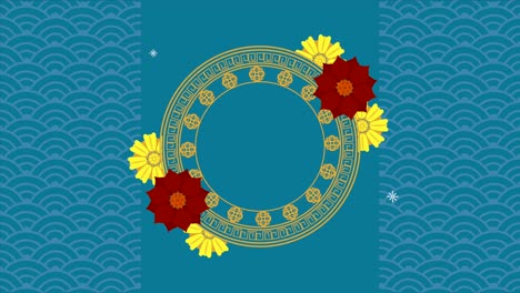 marco circular dorado con flores