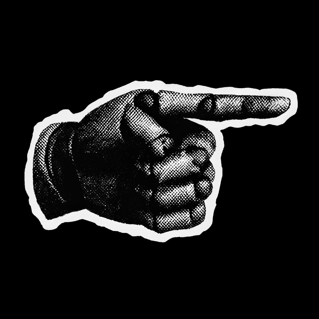 Vintage hand pointing illustration animation isolated asset, transparent 4K video, alpha channel