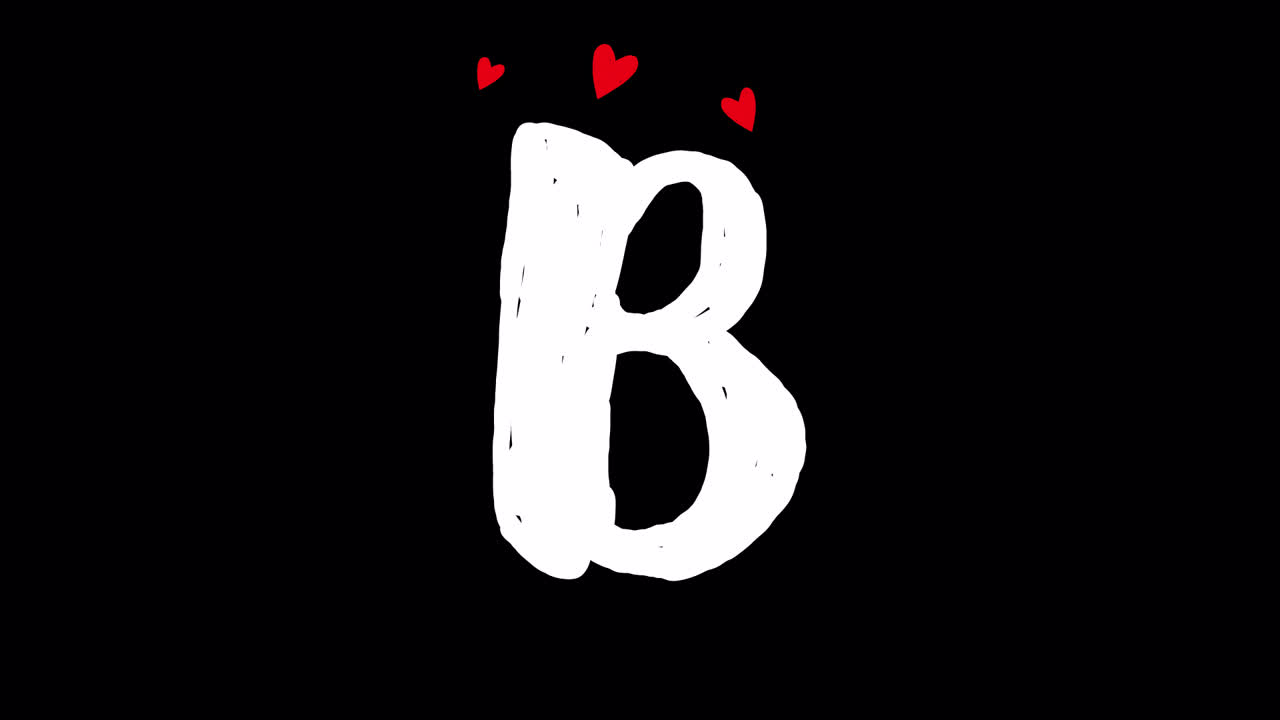 Animated Hand-Drawn Letter B with Hearts on Black Background