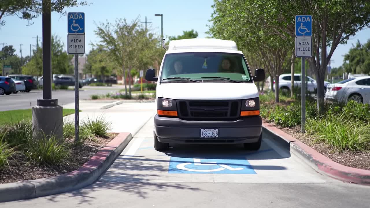 Accessible Transportation: A White Van Navigating a Designated Loading Area for Persons with Disabilities, Highlighting Important Mobility Features and Compliance