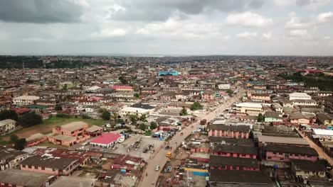 aerial view of suburbs of lagos. slow traffic