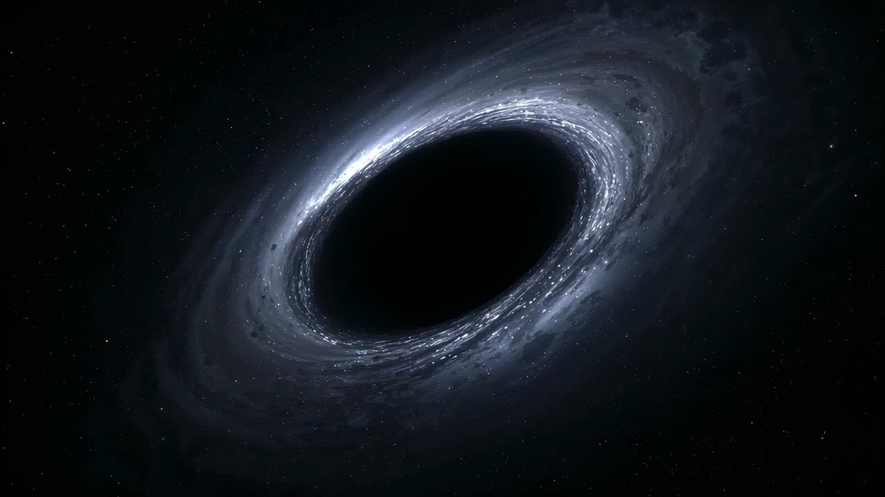 Supermassive black hole gravity pulling gas inward across accretion disk, heating gas warping stars