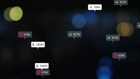 animación del procesamiento de datos de las redes sociales sobre luces fuera de enfoque