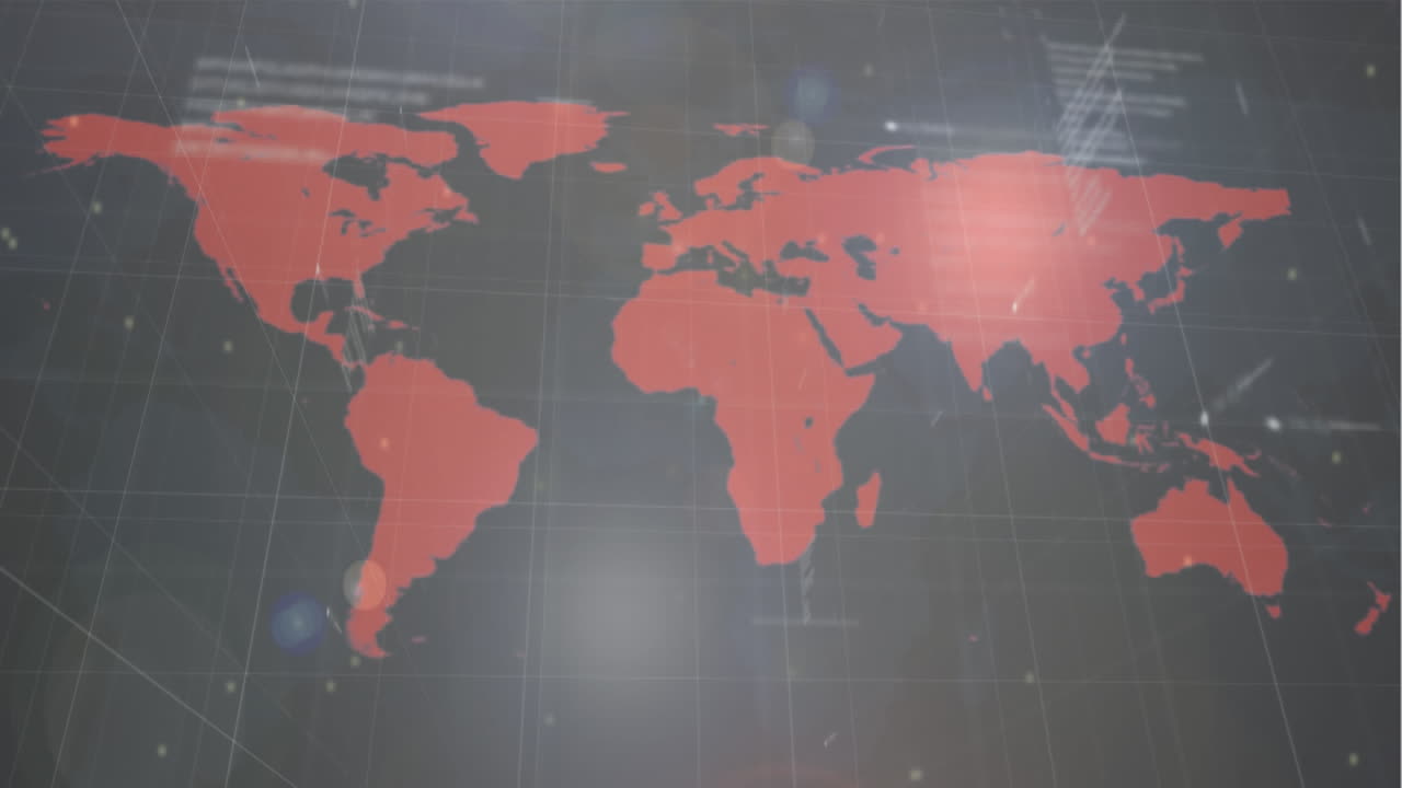 animación de la propagación del coronavirus covid 19, mapa del mundo con procesamiento de datos y registro de estadísticas