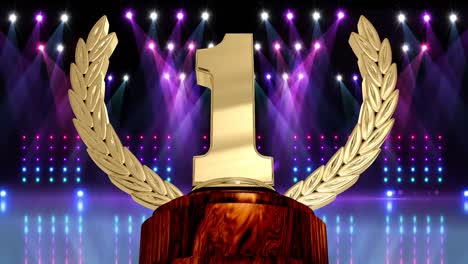 Animation of first place award trophy at floodlit winners&#039; prize giving ceremony