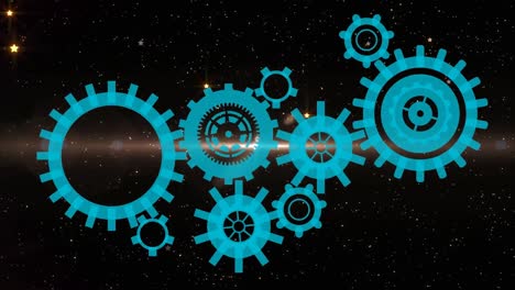 Animation of cogs and snow falling at christmas