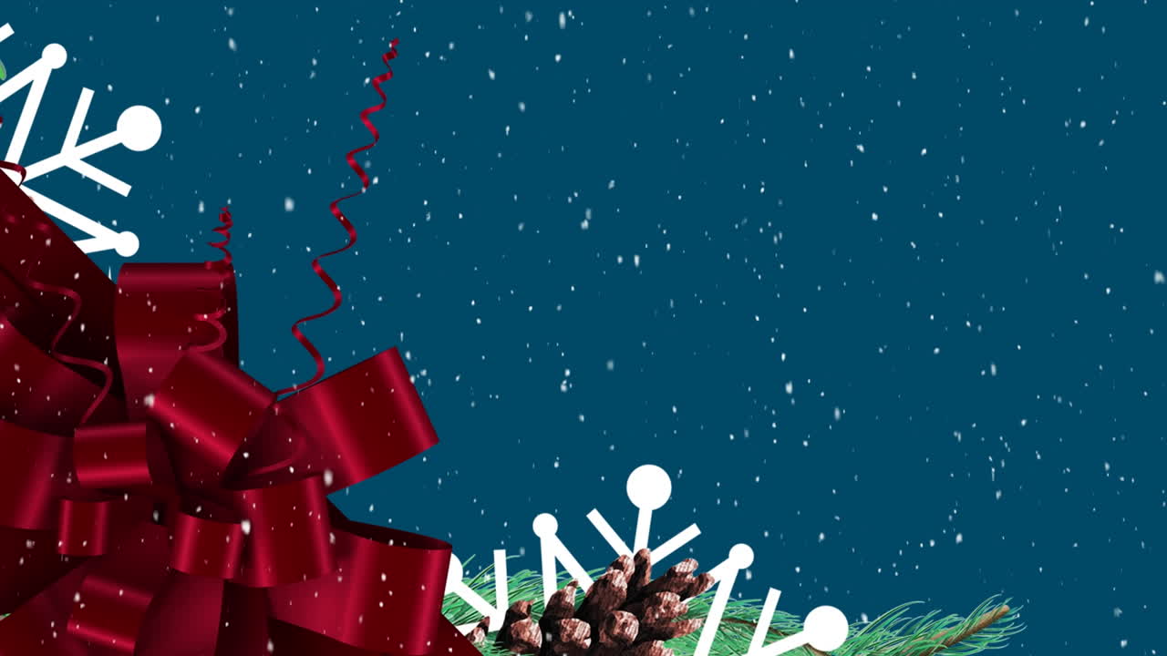 animación de nieve cayendo y árbol de navidad sobre fondo azul