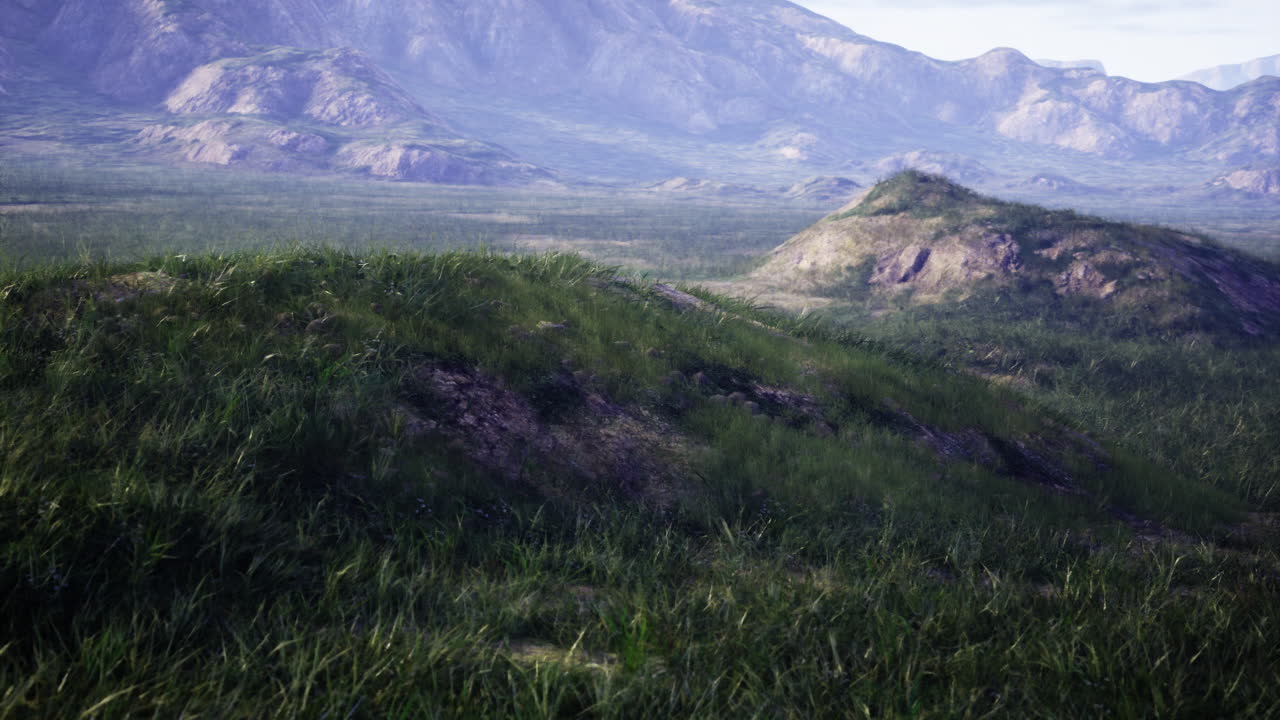 Paisaje natural con colinas onduladas y montañas distantes a la luz del día