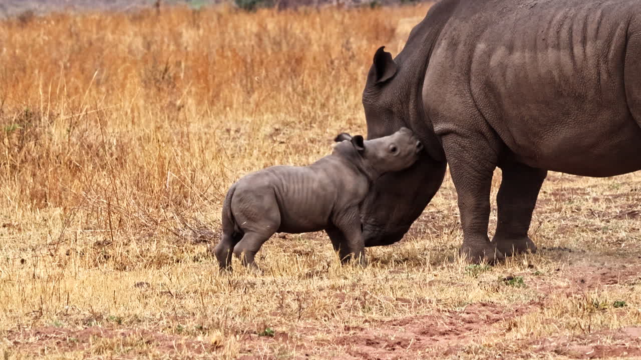Mother White Rhino and Calf in the African Savanna