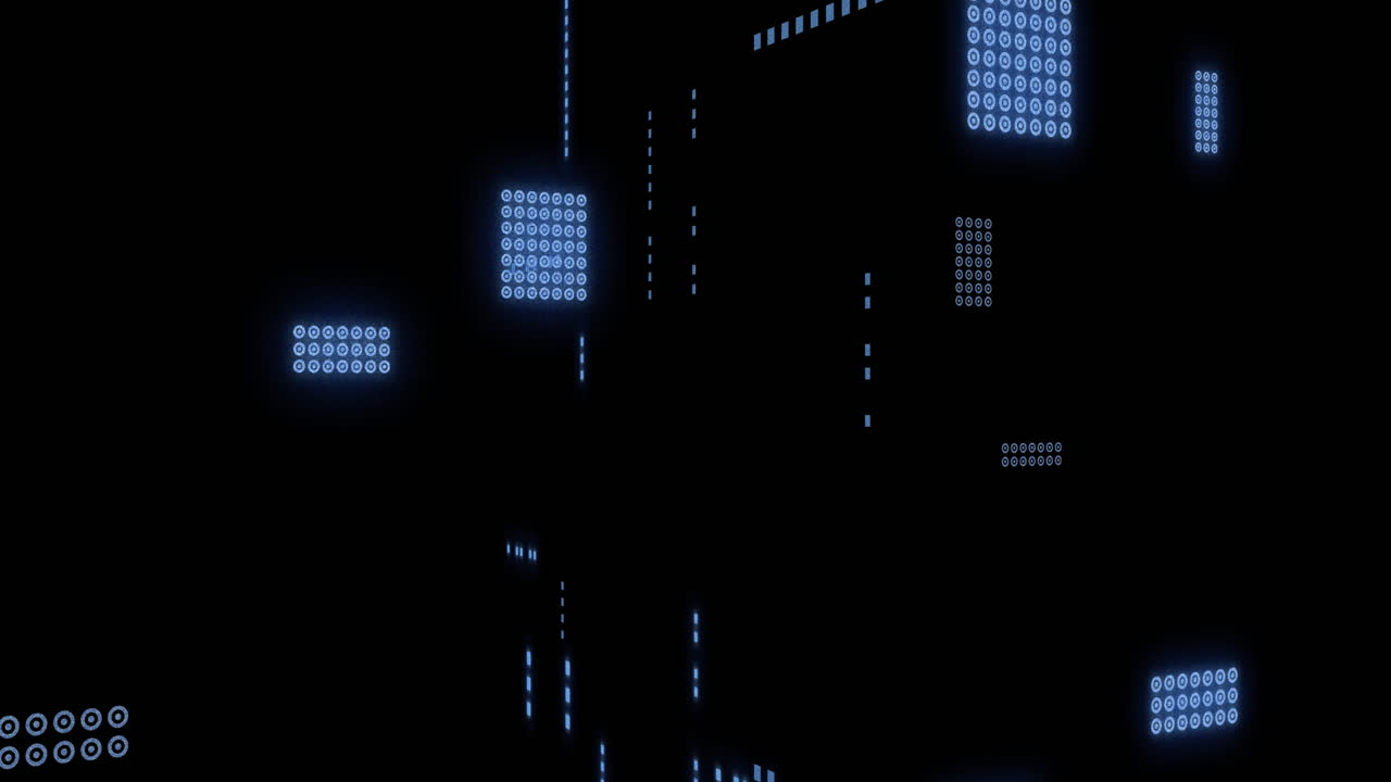 Animation of circuit board with data processing over black background