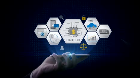 lifting a smart phone, mobile, fin-tech icon and various graph. futuristic financial technology. 4k movie. version 2.